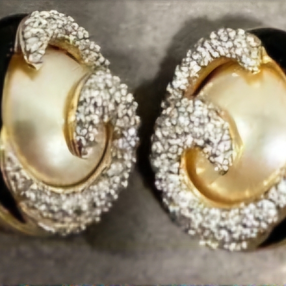 Pearl and Pave Crystal Clip-On Earrings - Picture 1 of 6